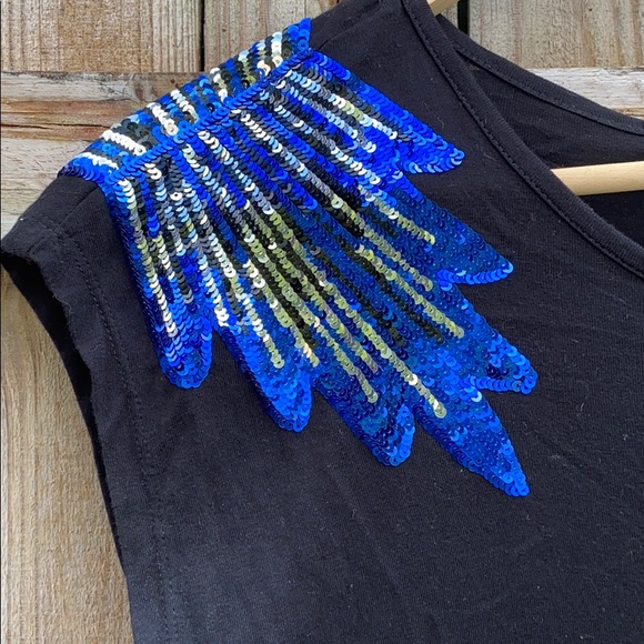 EUC Forever 21 Black Blue Sequins Top - Picture 3 of 9